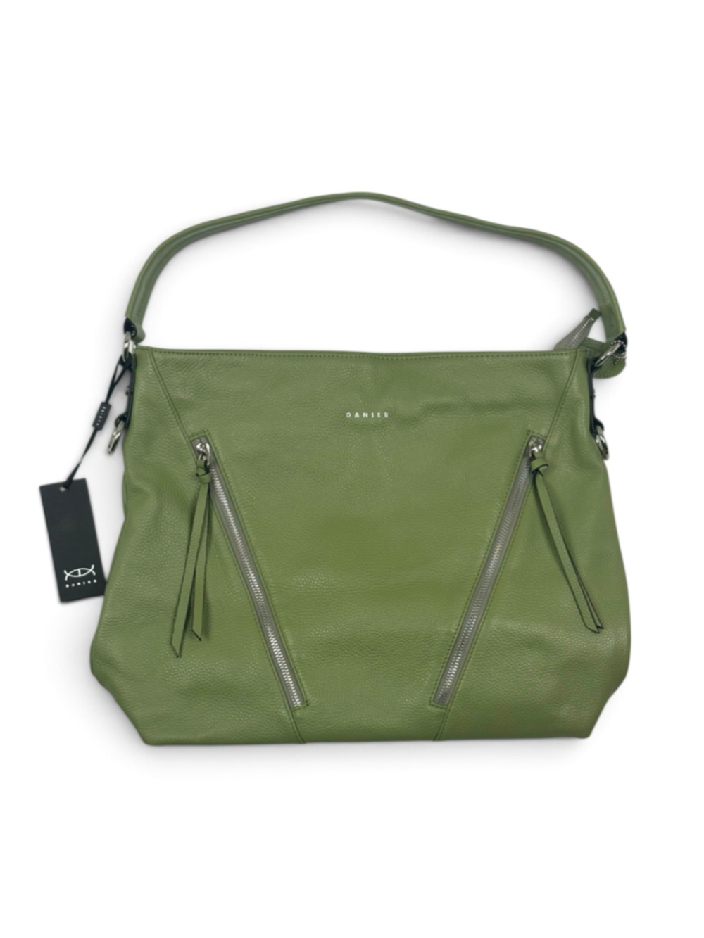 DANIER NWT Stacey Sage Green Pebbled Leather Crossbody Hobo Bag
